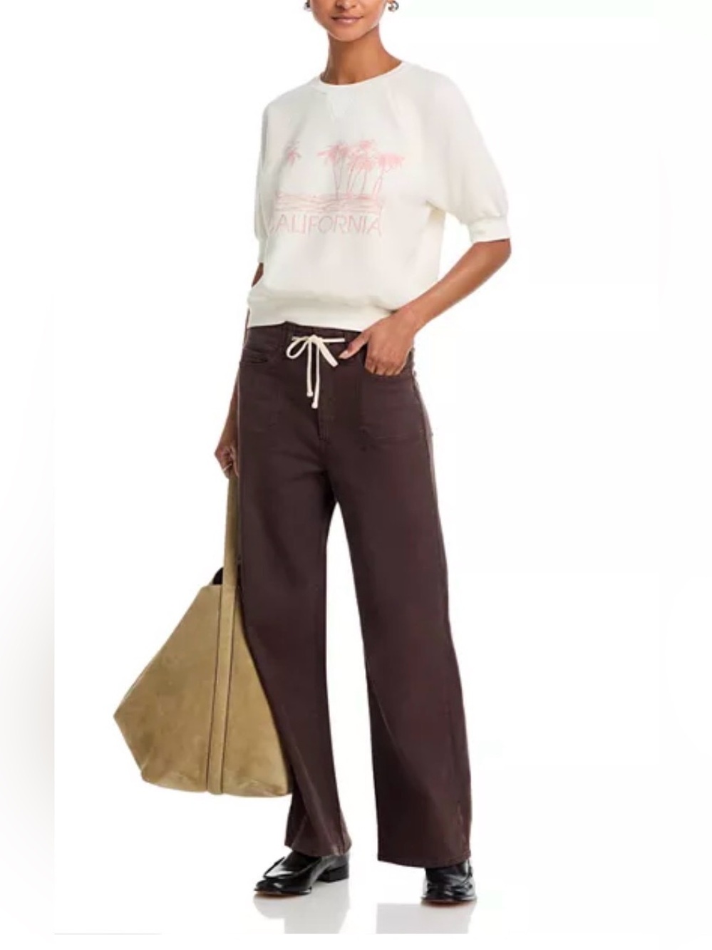 Women’s PAIGE Ari High-Rise Wide-Leg Drawstring Pants in Rich Chocolate, sz 34